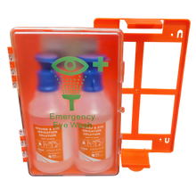Load image into Gallery viewer, Orange Eye Wash Station Wall Mountable with 2 500ml Eye Wash Saline Bottles