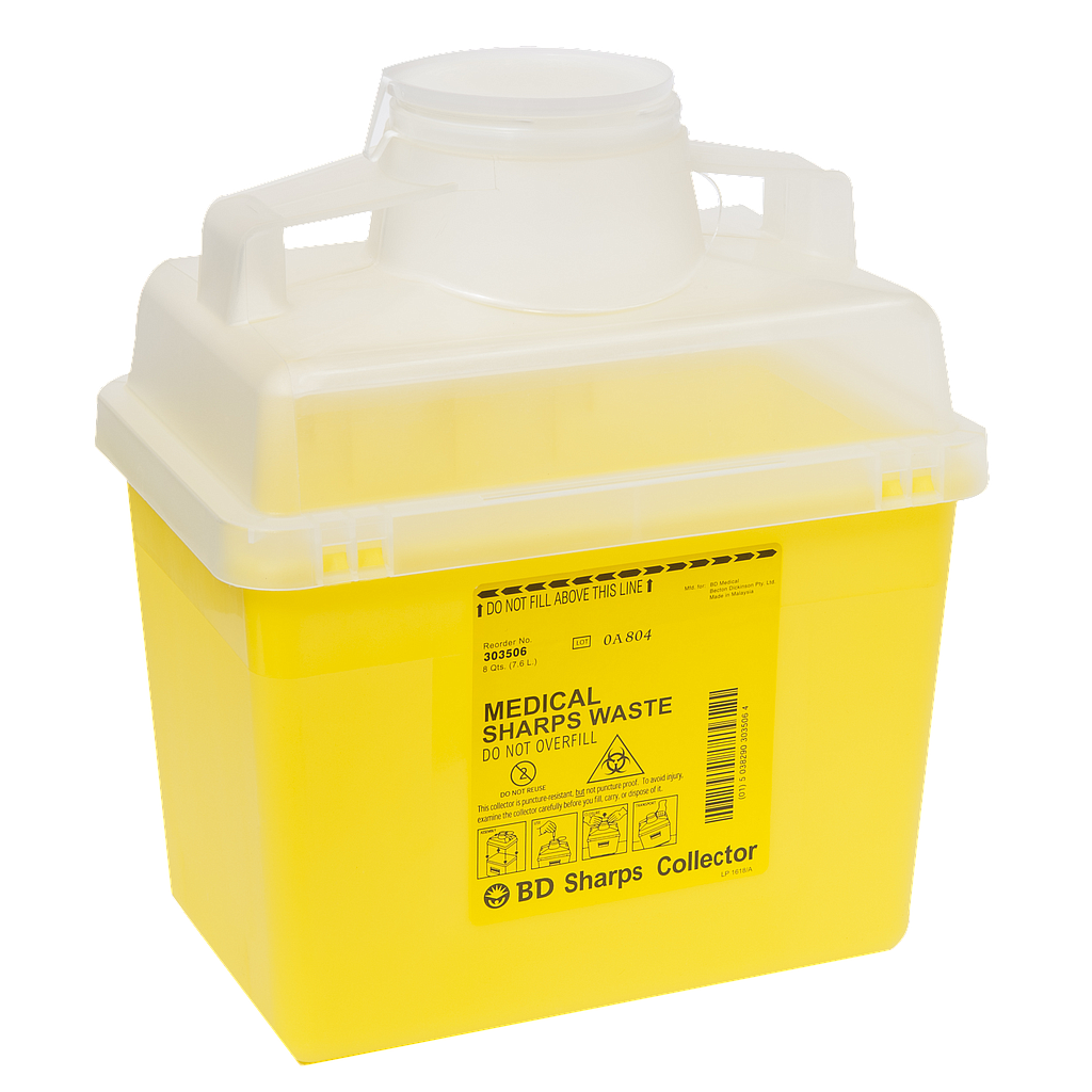 BD Sharps Container With Clip Lid 7.6L