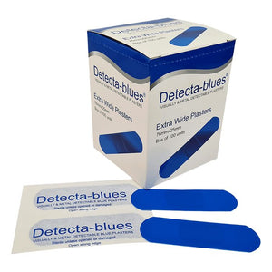 Detecta-blues Visually & Metal Detectable Plasters Extra Wide Box of 100