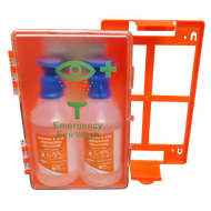 Orange Eye Wash Station Wall Mountable with 2 500ml Eye Wash Saline Bottles