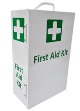 Load image into Gallery viewer, First Aid Box Metal Portrait White Wall Mountable
