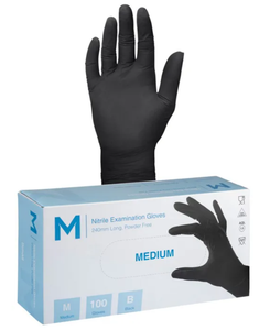 MEDIUM - Nitrile Examination Gloves Powder Free - Black, 240mm Cuff, 7.0g