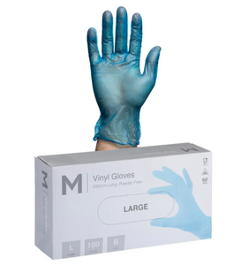 LARGE - Vinyl Gloves Powder Free - Blue, 240mm Cuff, 5.0g