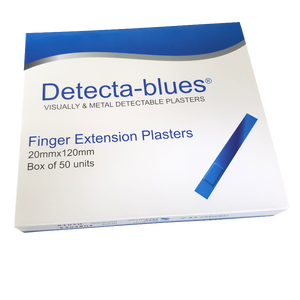 Detecta-blues Visually & Metal Detectable Plasters Large Finger Extension Box of 50