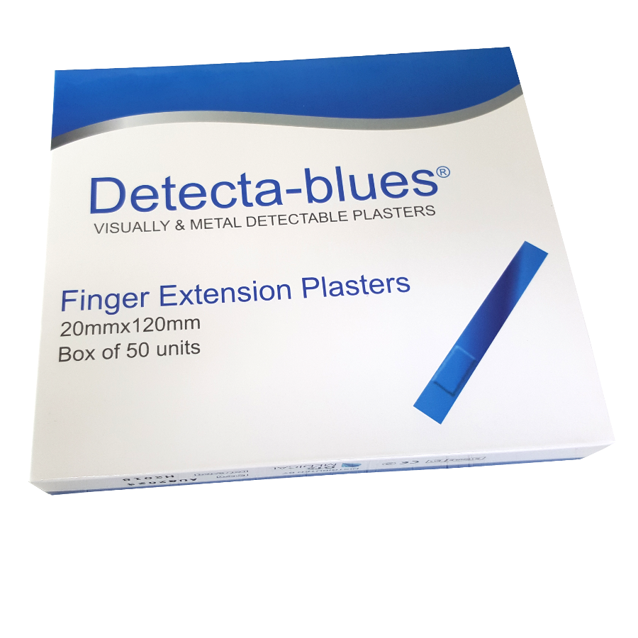 Detecta-blues Visually & Metal Detectable Plasters Large Finger Extension Box of 50