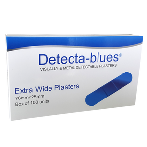 Detecta-blues Visually & Metal Detectable Plasters Extra Wide Box of 100