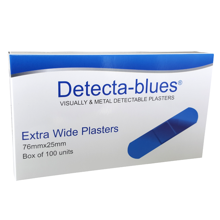 Detecta-blues Visually & Metal Detectable Plasters Extra Wide Box of 100